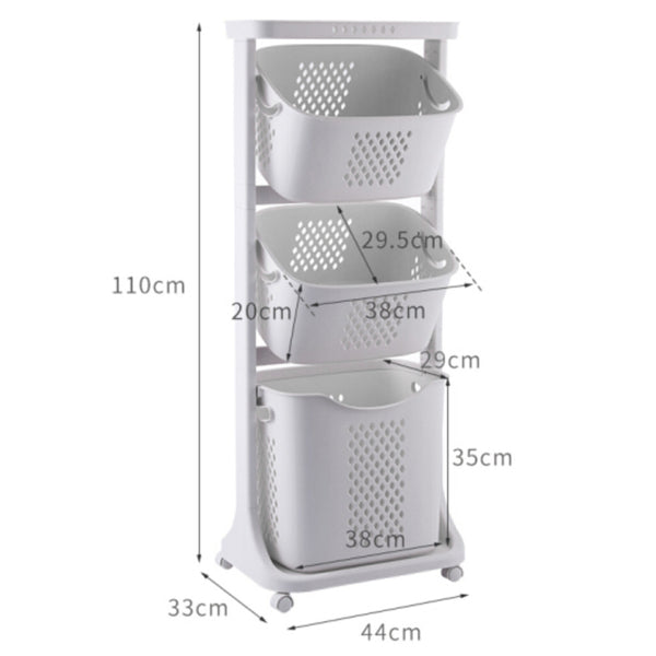 1pc, White Triple Layered, Bathroom Dirty Clothes Sorting Storage Basket, Household Multi-Purpose Laundry Changing Storage Basket, Fruit And Vegetable Snack Toy Storage Basket, Large Capacity to Save Space, with 4 Swivel Wheels, Smooth And Flexible Moveme