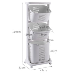 1pc, White Triple Layered, Bathroom Dirty Clothes Sorting Storage Basket, Household Multi-Purpose Laundry Changing Storage Basket, Fruit And Vegetable Snack Toy Storage Basket, Large Capacity to Save Space, with 4 Swivel Wheels, Smooth And Flexible Moveme