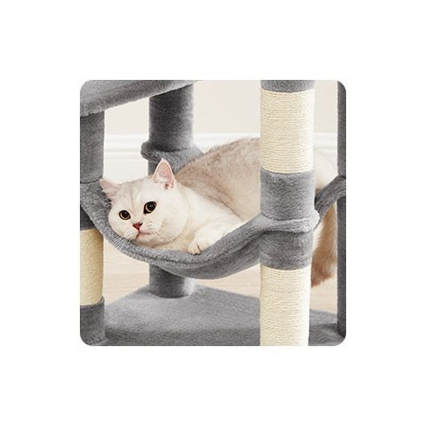 112 cm Cat Tree, Multi-Level Soft Plush Cat Tree, Cat Tower Condo with 4 Cat Scratching Posts, Hammock, Cave, Platform, Toys, Pink/White/Beige/Grey, Easy Assembly and Sturdy, Indoor Cat Furniture
