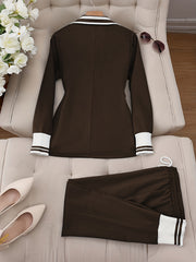 Fashionable Elegant Solid Color Casual Street Striped Suit and Pants Set