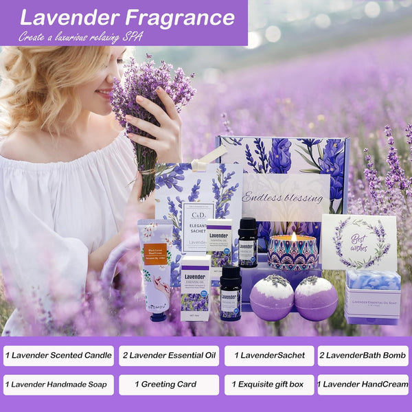 Pamper Birthday Gifts for Women, Unique Friend Gifts for Her, Lavender Self Care Get Well Soon Gifts Set for Mum Sister Wife, Spa Bath Set Bath Bombs Present, Christmas Valentines Mothers Day Gift Box