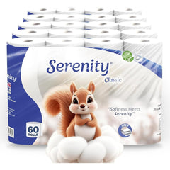 Serenity Soft 3-Ply Quilted Toilet Tissues | Available in 60 or 72 Mega Value Packs | Made in the UK | Luxuriously Soft, Gentle & Strong Bulk Toilet Rolls, Hypoallergenic, Dermatologically Tested | Fast Dispatch from UK Seller