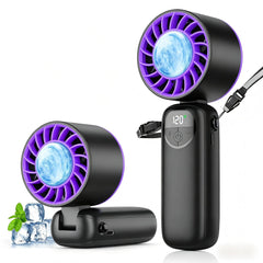 Portable Handheld Fan, Turbo Fan with Ice Cooling & 120 Adjustable Speeds, Rechargeable Personal Fan with Digital Display, 90° Foldable Mini Fan for Travel, Office, Outdoor