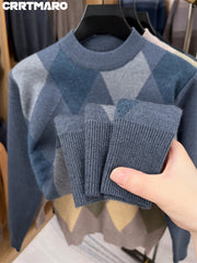 Carterma CRRTMARO Embroidered Sweater Men'S Warm Autumn And Winter Fleece Thickened Semi-High Collar Base Shirt Casual Men'S Clothing Shengyida