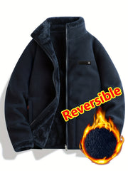 Women's Spring Casual Jacket, Thickened Shaggy Warm Printed Reversible Coral Sweatshirt, Double-Sided Outerwear