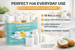 18 Rolls Toilet Paper – Coconut Scented Bulk Pack – Soft & Strong 3 Ply – Fresh & Long Lasting