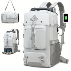 ENOSHI Airline Approved Travel Backpack with Shoe Compartment & 43.94cm Laptop Sleeve - USB Charging Port, Adjustable Straps, Mesh Pockets - Durable Polyester Gym, Business & Weekend Backpack for Men & Women (Light Gray), Workout Gear, Functional Compartm