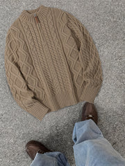 2025 Winter American Stand-Up Collar Half-Zip Knit Aran Sweater Mr. Pony Knitwear Pullover Card