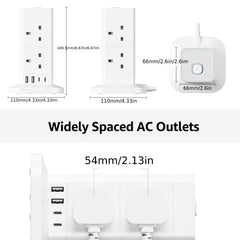 2M Tower Extension Lead With USB Slots, Hotimy 8 Way 4 USB (2 USB-A&2 USB C) Multi Plug Extension Tower, Surge Protected Extension Lead With Switch, 2 Meters Extension Cable For Home Office 13A 3250W