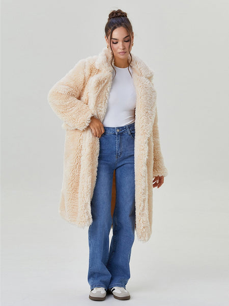 Women's Notch Lapel Plush Double-Breasted Casual Jacket, Leisure Winter Fuzzy Jacket