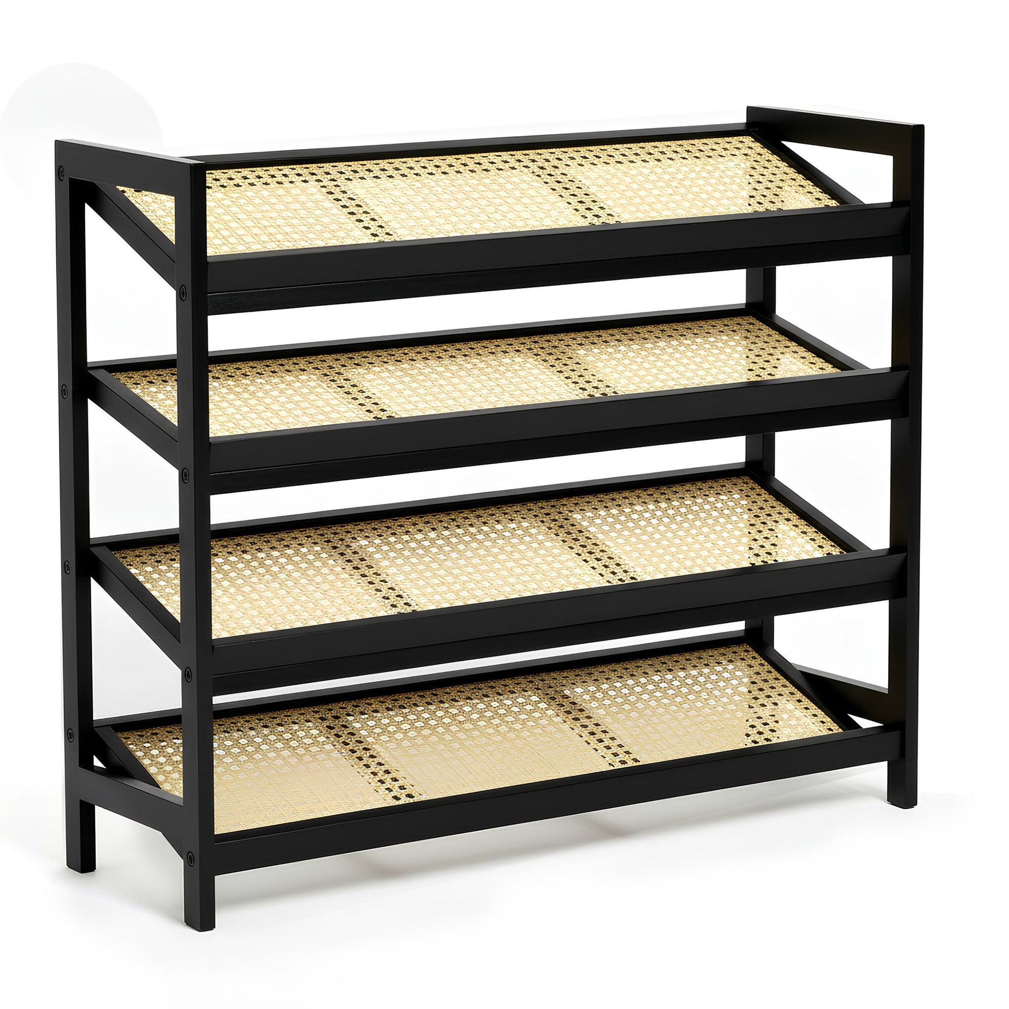 KEPLIN 2/3/4-Tier Bamboo and Rattan Shoe Rack Organizer – Durable, Easy Assembly – Compact Design for Entryway, Closet, or Hallway – Stylish and Functional Storage – Black and Natural