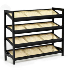 KEPLIN 2/3/4-Tier Bamboo and Rattan Shoe Rack Organizer – Durable, Easy Assembly – Compact Design for Entryway, Closet, or Hallway – Stylish and Functional Storage – Black and Natural
