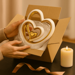 25.5cm Gold Heart Ornament – Modern Ceramic Heart Sculpture for Home, Shelf & Table Décor | Elegant Gold Ornament Gift for Weddings, Anniversaries & Housewarmings