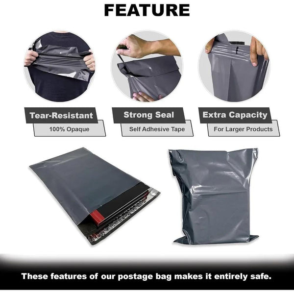100 X Efforias 9 X 12 Grey Mailing Bags | Self Adhesive | Waterproof and Tear-Proof Postal Bag