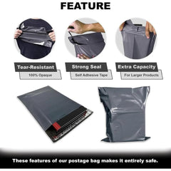 100 X Efforias 9 X 12 Grey Mailing Bags | Self Adhesive | Waterproof and Tear-Proof Postal Bag