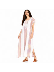 Women Boho Kaftan Dress Long Embroidered Beach Cover Up Lightweight Summer Kaftan Maxi Dress Loose Fit Swimwear Cover Up Holiday Beachwear Gandouri