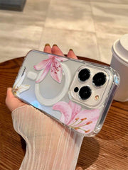 Phone case: 1pc Transparent Wireless Magnetic Lily Flower Design Phone Case, Soft+ Hard Material, Suitable as a Holiday Gift Compatible with iPhone 15 16 Pro/Pro Max/14 15 16 Plus, Anti-Fingerprints and Scratch-Resistant, Shockproof Anti-Drop