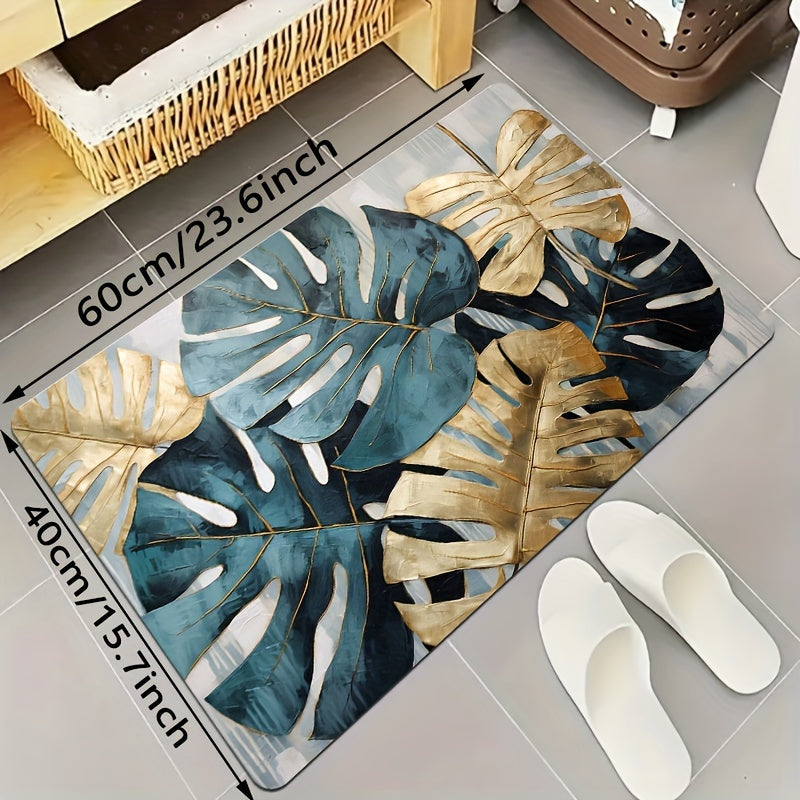 Vintage Tropical Leaf Pattern Non-Slip Bath Mat - Quick-Dry, Soft & Absorbent Rug for Bathroom