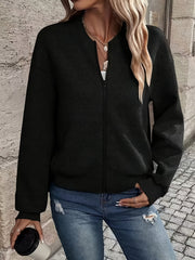 Solid Color Casual Zip-Up Cardigan Jacket