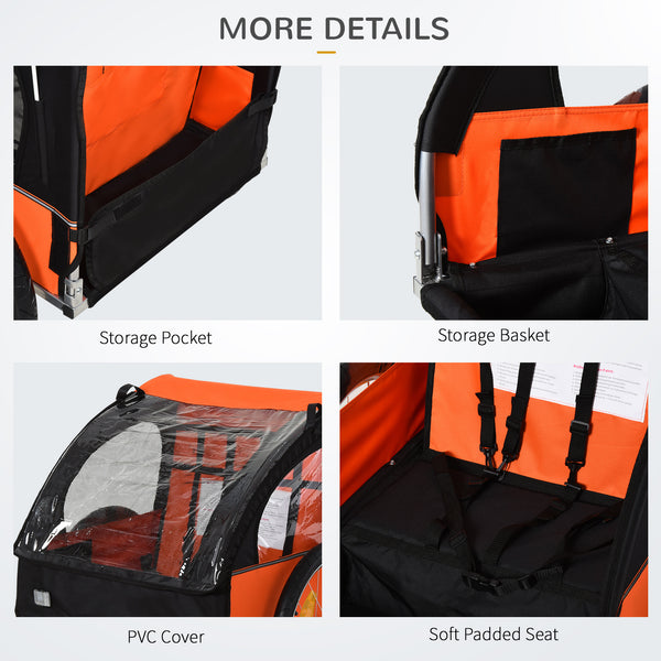 2-Seat Child Bike Trailer Bicycle Wagon for Kid W/ Seat Belt Hitch Coupler