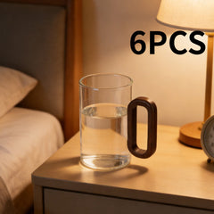 6pcs High Borosilicate Transparent Glass Cups, 360ml Vintage Wood Handle Tea Cups, Heat-Resistant Household & Office Tea Cups, Multi-Purpose Coffee Cups, Beverage Cups, Milk Cups, Suitable for Home, Office, Bar