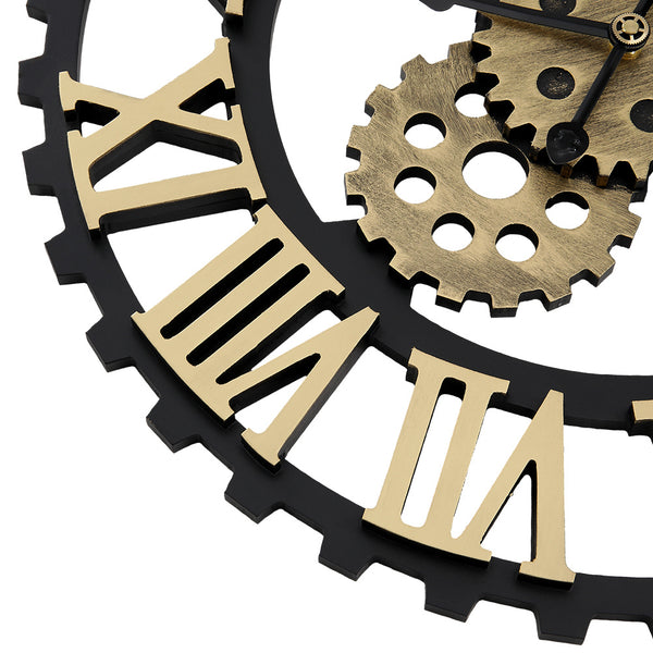 50cm European Vintage Gear Wall Clock with Large Roman Numerals, Outdoor Garden Wall Clock, Industrial Style Giant Open Face Skeleton Clock, Silent Non-Ticking Quartz Clock, Living Room Bedroom Office Kitchen Patio Bar Farmhouse Clock, Christmas & Hallowe