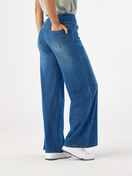 Women'S High-Waist Stretch Denim Wide-Leg Pants with Multiple Pockets, Distressed Vintage Casual Denim Long Pants