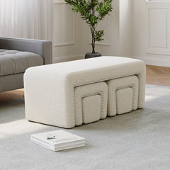 Boucle Fabric Bed End Stool 5-piece Set, Leisure Changing Shoes Stool, 5 Combination Stools, Sofa Footrest, Soft and Comfortable Bedside Bench, Suitable for Living Room Bedroom Rest Room