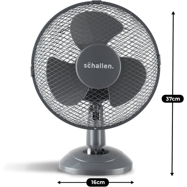 Schallen 9 Inch Portable Desk Fan Oscillating Table Fan Quiet Electric Cooling Fan 2 Speed Settings Desktop Air Circulator Home Office Bedroom Workstation Garage Small Table Fan Plastic Blade Safety Mesh Grill UK Plug Grey White or Black