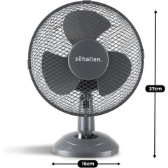 Schallen 9 Inch Portable Desk Fan Oscillating Table Fan Quiet Electric Cooling Fan 2 Speed Settings Desktop Air Circulator Home Office Bedroom Workstation Garage Small Table Fan Plastic Blade Safety Mesh Grill UK Plug Grey White or Black