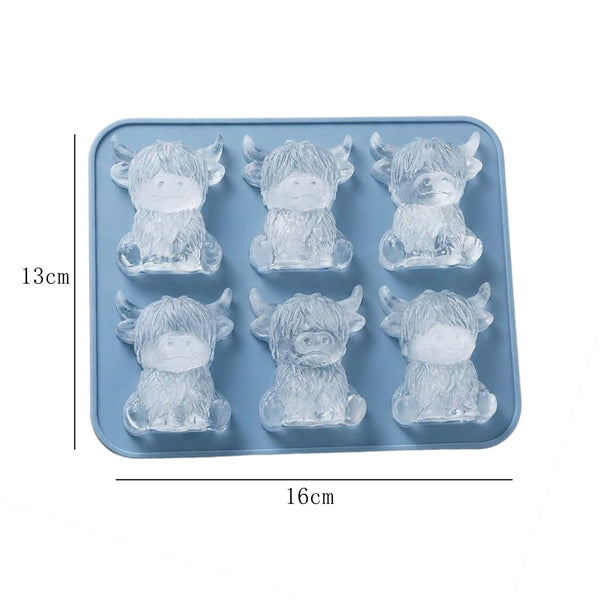 6-Cavity Highland Cow Ice Mold - Food-Grade Silicone Scottish Cow-Shaped Ice Cube Tray Suitable for Whiskey,, Drinks, Non-Toxic for, for Home Bar, Parties, Picnics, Themed Gatherings, Adorable Animal Ice Cubes