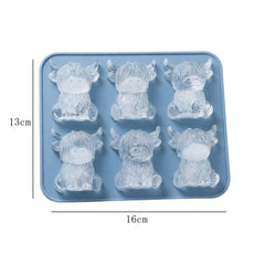 6-Cavity Highland Cow Ice Mold - Food-Grade Silicone Scottish Cow-Shaped Ice Cube Tray Suitable for Whiskey,, Drinks, Non-Toxic for, for Home Bar, Parties, Picnics, Themed Gatherings, Adorable Animal Ice Cubes