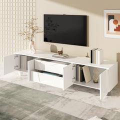 180cm Modern TV Stand for TVs up to 65 inches, Storage TV Cabinet with Solid Wood Legs, Black PB Board Entertainment Center for Living Room, Bedroom, Home Office - Scratch-Resistant, Spacious Shelves for Media Players & Game Consoles, Easy Assembly
