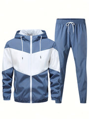 Men'S Casual 2pcs Athletic Set Unisex Couple All-Season Spring Autumn Loose Color-Block Athletic Outfit Hooded Sweater Zip-Up Jacket Long Sleeve Outerwear Long Pants Jogging Trousers Gym Workout Running Outdoor Set Elastic Pants Hoodie Top And Botto