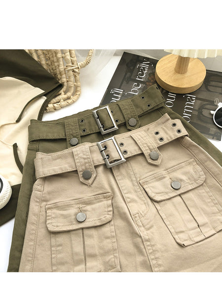 Women's High Waist Cargo Skort with Belt & Built-In Shorts - -Line Mini Skirt, Belted Waistband, Machine Washable Short Length Suitable for,, Casual Attire - Casual Streetwear Outfits