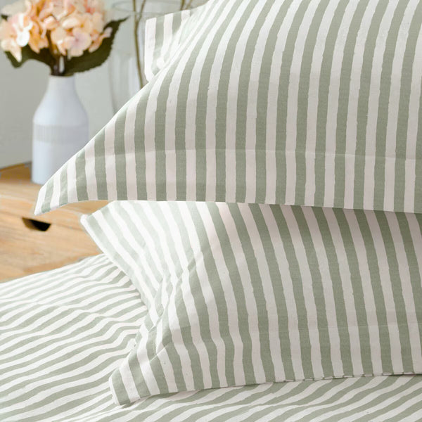 Yard Hebden 100% Cotton Green Stripe Duvet Cover Set in 4 Sizes