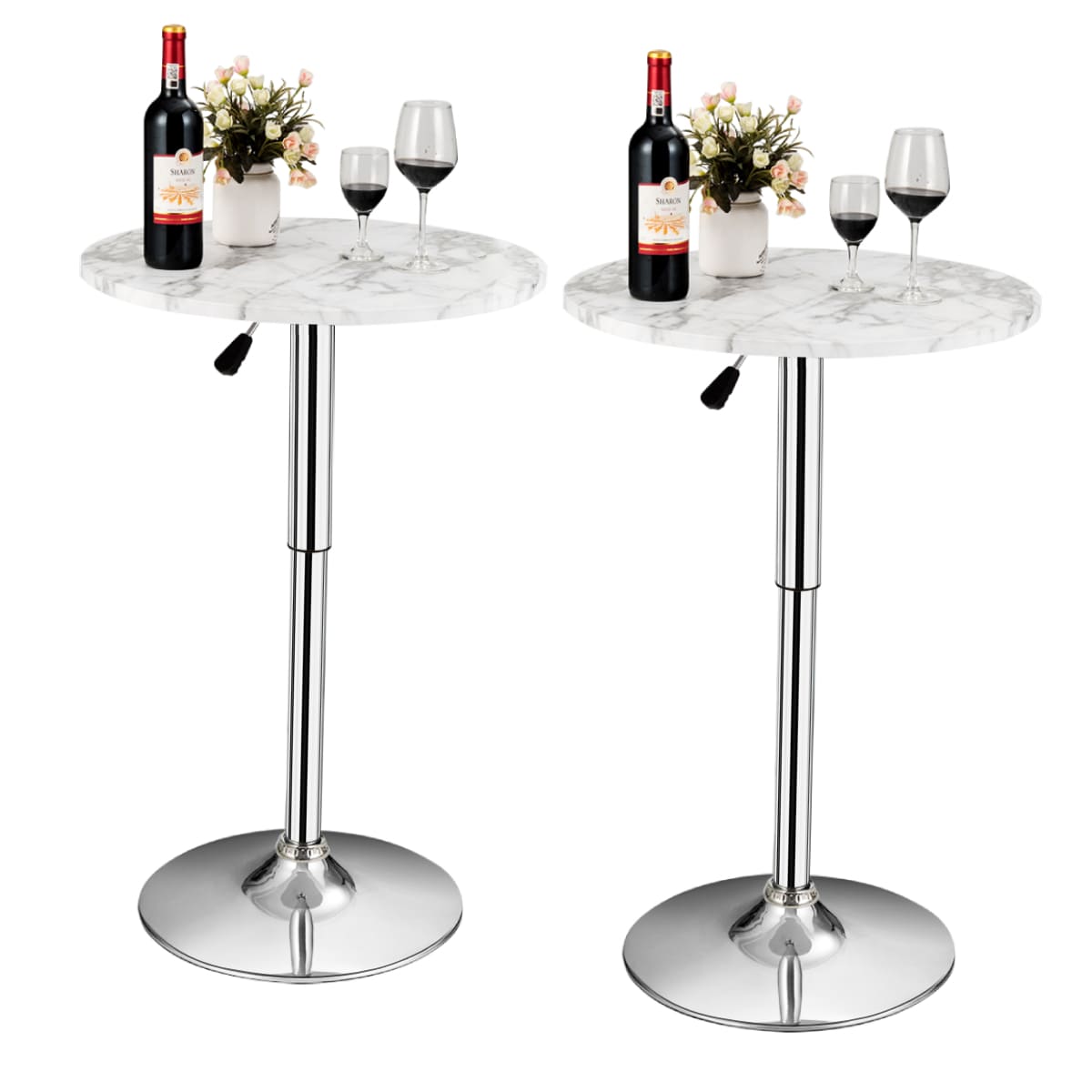 GOFLAME 2pcs Modern Bar Table Multifunctional Round Pub Table-White
