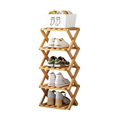 4/5/6/7 Tiers Bamboo Wooden Shoe Rack, Vertical Shoe Racks Storage Shelves Tall Shoe Tower, Collapsible Narrow Shoe Stand, Installation Free Folding X-Shape Shoe Racks Sneakers Slippers Holder Organizer, Multi Functional Shoe Rack Durable Footwear Cabinet