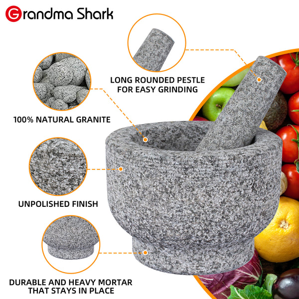 Mortar and Pestle Set, 14 cm Diameter Large Capacity Hard Granite Mortar, Premium Solid Granite Stone (1410cm, Single Pestle)