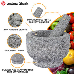 Mortar and Pestle Set, 14 cm Diameter Large Capacity Hard Granite Mortar, Premium Solid Granite Stone (1410cm, Single Pestle)
