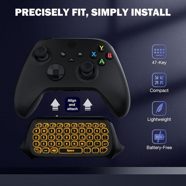 Moko RGB Backlight Keyboard for Xbox One Controller, Xbox Series X/S, Wireless Chatpad Keypad with 2.4G Receiver&3.5Mm Audio Jack, Xbox Accessories Mini Game Keyboard for Xbox One/One S/Elite/2, Black