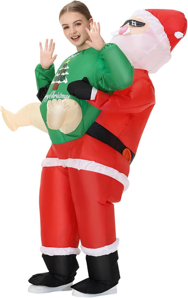 Poptrend Inflatable Santa Costume for Adult Kids, Christmas Inflatable Blow up Claus Costume Cosplay Party Halloween Christmas Suit Xmas Costume Fancy Dress