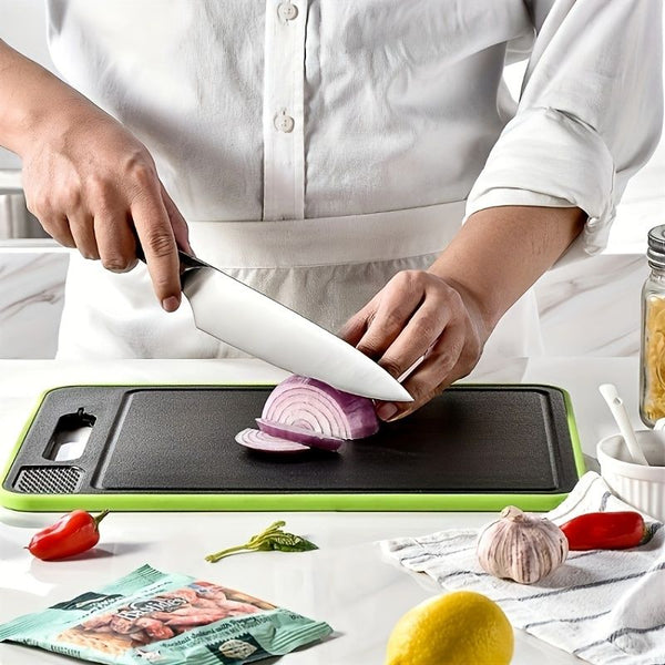 1pc Heavy-Duty Plastic Cutting Board with Non-Slip Surface & Hanging Hole - Space-Saving Kitchen Prep Station, Easy-Clean Black Chopping Board with Measurement Markings & Rounded Edges, Durable Multipurpose Food-Safe Plastic Board for Meat, Vegetables, Fr