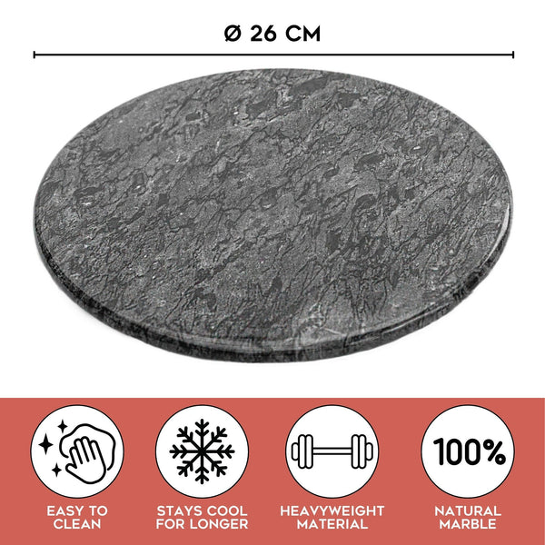 Homiu Round Marble Chopping Boards (Black/White - 25x25x2cm), Heat Resistant Worktop Protector, Cutting Board for Kitchen, Non-Slip Easy to Clean Chopping Board, Hard-Wearing Marble, Classic Elegant Design, Ideal for Gifts, Multi-use as Cheese board, Frui