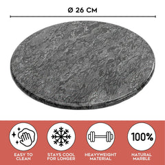 Homiu Round Marble Chopping Boards (Black/White - 25x25x2cm), Heat Resistant Worktop Protector, Cutting Board for Kitchen, Non-Slip Easy to Clean Chopping Board, Hard-Wearing Marble, Classic Elegant Design, Ideal for Gifts, Multi-use as Cheese board, Frui