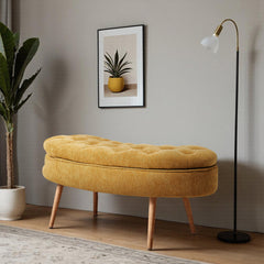 1pc Creative Curved Design Storage Stool, Sofa Stool for Home Living Room, Shoe Changing Stool At Entrance of The Entrance, Bedside Stool Storage Stool for Bedroom, Yellow, 103*39*45cm