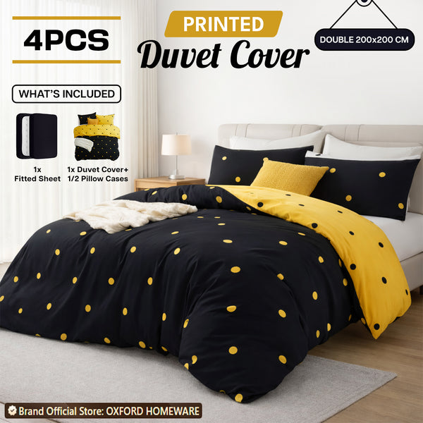 4pcs Printed Duvet Cover Set – Ultra-Soft & Breathable Microfiber Complete Bedding Set with Matching Pillowcases and Brushed Solid Color Fitted Sheet, Machine Washable, Available in All UK Sizes