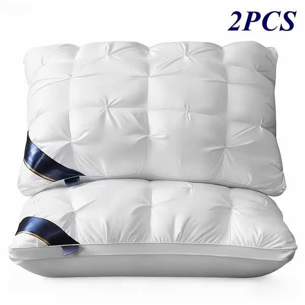 1/ 2pcs Queen Size Luxury Bed Pillows - Hypoallergenic Polyester Cover, Machine Washable All-Season Pillows for Deep Sleep, Contemporary White Design with Blue Accents - Perfect for Home, Gifts & Family Use, Elegant Bedding, Home Comfort