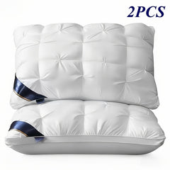 1/ 2pcs Queen Size Luxury Bed Pillows - Hypoallergenic Polyester Cover, Machine Washable All-Season Pillows for Deep Sleep, Contemporary White Design with Blue Accents - Perfect for Home, Gifts & Family Use, Elegant Bedding, Home Comfort