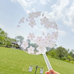 30pcs Elegant Floral Hand Fans, Craft with Plastic Handle, Pink Cherry Blossom And Green Leaves Design for Weddings, Music Festivals, Outdoor Events, Parties
